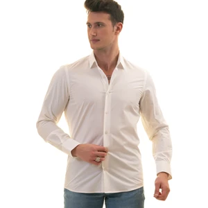 Exve Exclusive Beyaz Üzerine Beyaz Puantiye Armürlü Slim Fit Gömlek