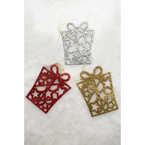 3lü Hediye Paketi Gümüş-Kırmızı Yılbaşı Çam Ağacı Süsü 11*8 Cm