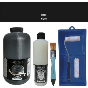 Mobilya Boyası -  Multisurface H - 060 Siyah 2lt Ultimate Parlak Vernik 500 ml  Saten Rulo Set