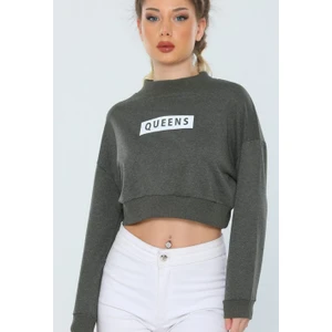 Yarım Balıkçi Baskılı Crop Sweatshirt