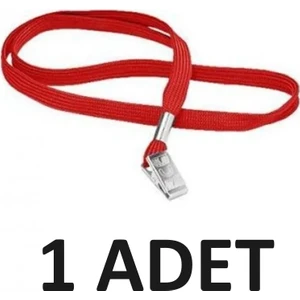 Metal Klipsli Kart Askı Ipi Kırmızı ( 1 Adet )