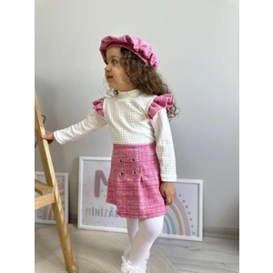 Oduncu Etekli %100 Pamuk Kumaş Badili Şapkalı Kışlık Kız Bebek Üçlü Takım