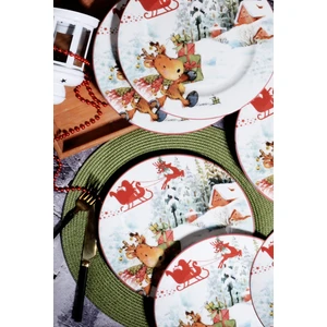 Porselen Diyarı Yılbaşı Desen Özel Tasarım 6'lı Sled Gift Dijital Baskı Servis Tabağı 26 cm
