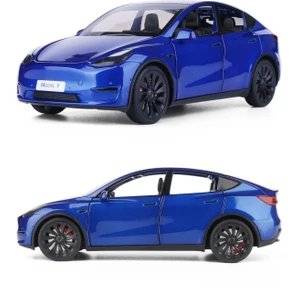 Tesla Model Y 1:24 Mavi Birebir Isikli Maket Model Araba