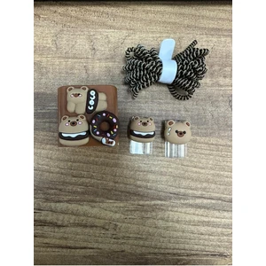 Iphone 20W Uyumlu Şarj Başlık Kablo Koruyucu ve Spiral Kablo Koruyucu 3 Lü Donutlu Bear
