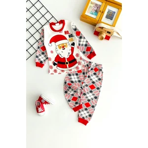 Derin Bebe Neşeli Bebekler Yılbaşı Temalı Ekose Baskılı Desen Penye Pijama Takımı