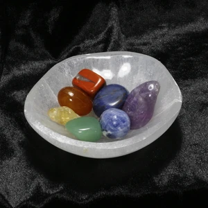 Ilgın Doğal Taş Takı Selenit Doğal Taş Kase ve Çakra Taşları / Manevi Temizlik Seti