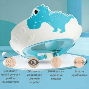 Mooie Baby's Dino Banyo Şapkası , Slikon Çocuk Duş Tacı , Sevimli Dinazor , Ayarlanabilir Tasarım,6 Ay - 9 Yaş