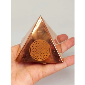 Yaşam Tohumu Bakır Piramit El Yapımı Küçük Boy Altı Açık Tek Tarafı Yaşam Çiçeği Sembollü
