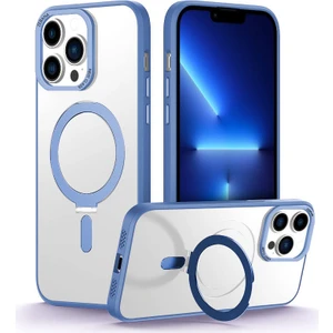 Apple iPhone 12 Pro Max Uyumlu Kılıf Zebana First Class Standlı Kılıf (Kablosuz Şarj Destekli) Açık Mavi
