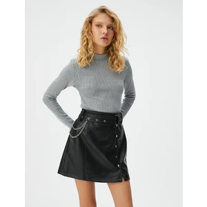 Balıkçı Yaka Bluz Kaşkorse Soluk Efektli Uzun Kollu Slim Fit