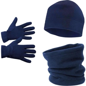 Axe Sportswear Erkek Lacivert Kışlık Polar Eldiven - Polar Bere - Polar Boyunluk 3'lü Set