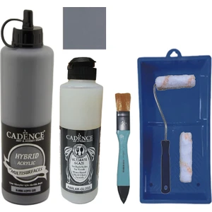 Mobilya Boyası -  Multisurface H - 090 Koyu gr i 500 ml Ultimate Vernik Parlak 250 ml  Saten Rulo Set