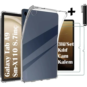 M.TK Moveteck Samsung Galaxy Tab A9 8.7 Inç Tablet Uyumlu Kılıf + Nano Esnek Cam+ Dokunmatik Kalem Set Korumalı Silikon Tablet Kılıfı SM-X110