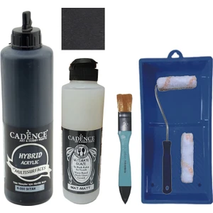Mobilya Boyası -  Multisurface H - 060 Siyah 500 ml + Ultimate Vernik Mat 250 ml + Saten Rulo Set