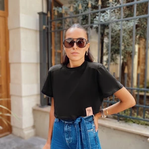 Castor Vatkalı Crop Siyah T-Shirt