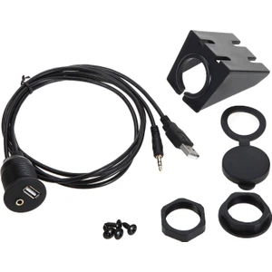 USB 2.0 - 3.5mm Aux Uzatma Kablo ve Montaj Aparatı USB Aux Panel Tipi Montajlanabilir Vidalı Tip Araba Motosiklet Tekne
