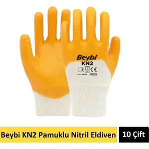 Kn2 Pamuklu Sarı Nitril Eldiveni 10 Çift No:9