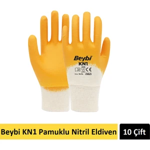 Kn1 Pamuklu Sarı Nitril Eldiveni 10 Çift No:9