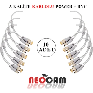 10 Adet Kablolu Hazır Bnc +Power Jack Konnektör 10 Adet Bnc+Power