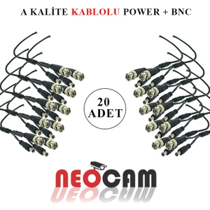 20 Adet Kablolu Hazır Bnc +Power Jack Konnektör