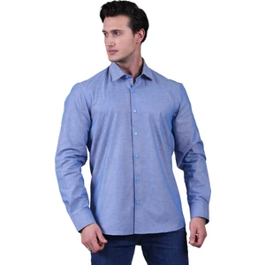Exve Exclusive Mavi Oxford Sade Düz Pamuk Slim Fit Erkek Gömlek