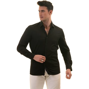 Exve Exclusive Siyah Sade Düz Pamuk Slim Fit Erkek Gömlek