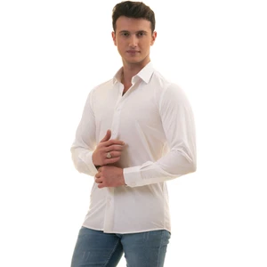Exve Exclusive Beyaz Sade Düz Pamuk Slim Fit Erkek Gömlek