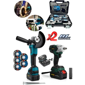 Staxx Power 21V Profesyonel 2'li Çelik Şanzuman Akülü Somun Sıkma Sökme Taşlama Makinesi X2 Akülü Kömürsüz Motor