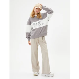 Kolej Sweatshirt Renk Bloklu Baskılı Uzun Kollu Bisiklet Yaka Pamuk Karışımlı