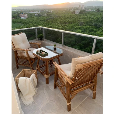 Dekorzade Bambu Balkon Bahçe Teras Mutfak Masa Takımı Oturma Grubu Balkon Takımı Balkon Mobilyası