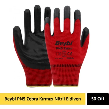 Beybi Pn5 Zebra Kırmızı Nitril Eldiveni 50 Çift