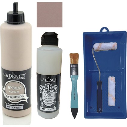 Mobilya Boyası - Multisurface H - 021 S Yulaf 500 ml + Ultimate Vernik Mat 250 ml + Saten Rulo Set