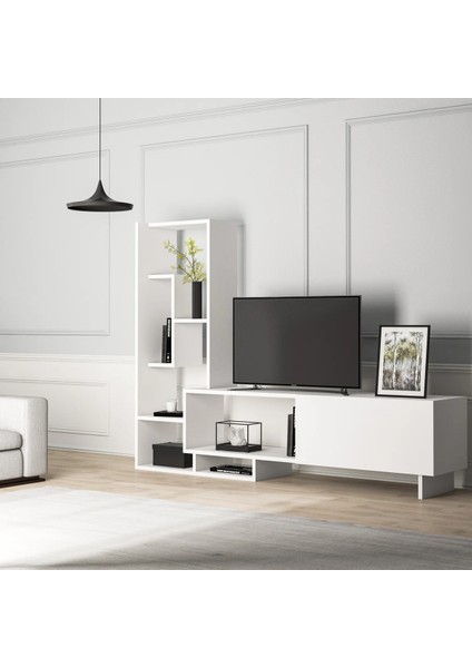 Beyaz Tv Ünitesi, Mdf Tv Ünitesi, Kitaplıklı Tv Sehpa Ünitesi, Beyaz Mdf Tv Ünitesi Konsol, TVU73