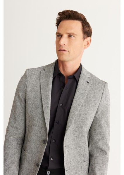 ALTINYILDIZ CLASSICS Erkek Gri Slim Fit Dar Kesim Mono Yaka Yünlü Blazer Ceket modelleri