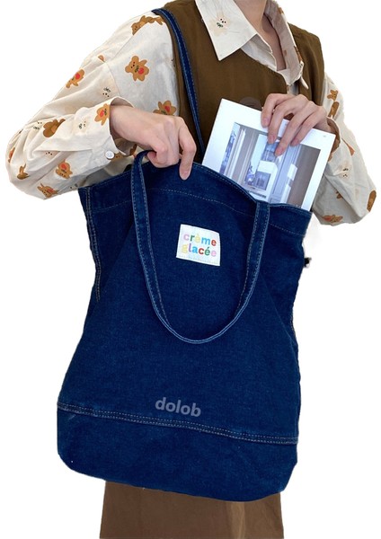 Niş Yıkanmış Omuz Denim Kanvas Büyük Kapasiteli Omuz Şık ve Çok Yönlü Çanta Çanta (Yurt Dışından)