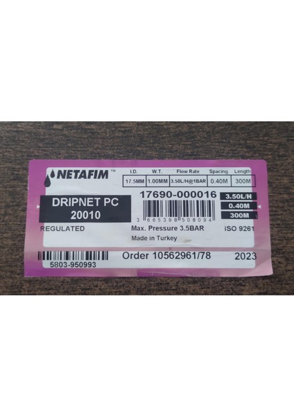 Drıpnet Pc™ 20010 ( 20 mm 40 cm 3,5lt/h) (300 Metre) Damla Sulama Borusu 17690-000016