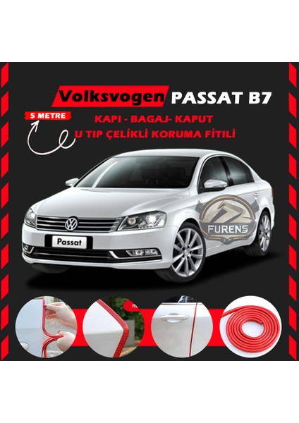 Fruens Volksvogen Passat B7 Oto Araç Kapı Koruma Fitili 5metre Parlak Kırmızı Renk