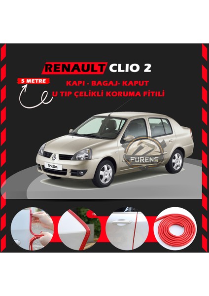 Fruens Renault Clio 2 Oto Araç Kapı Koruma Fitili 5metre Parlak Kırmızı Renk