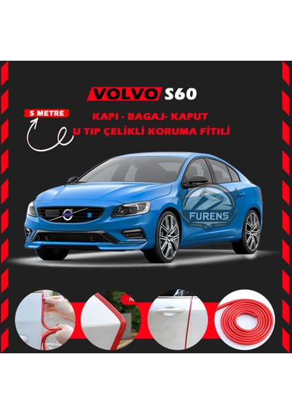 Fruens Volvo S60 Oto Araç Kapı Koruma Fitili 5metre Parlak Kırmızı Renk