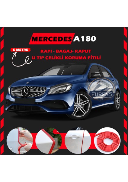 Fruens Mercedes A180 Oto Araç Kapı Koruma Fitili 5metre Parlak Kırmızı Renk