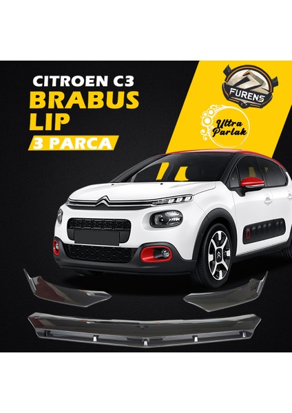 Citroen C3 2016 - 2021 Uyumlu Brabus Ön Lip 3 Parça Kanatlı Lip