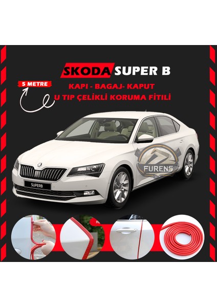 Fruens Skoda Superb Oto Araç Kapı Koruma Fitili 5metre Parlak Kırmızı Renk