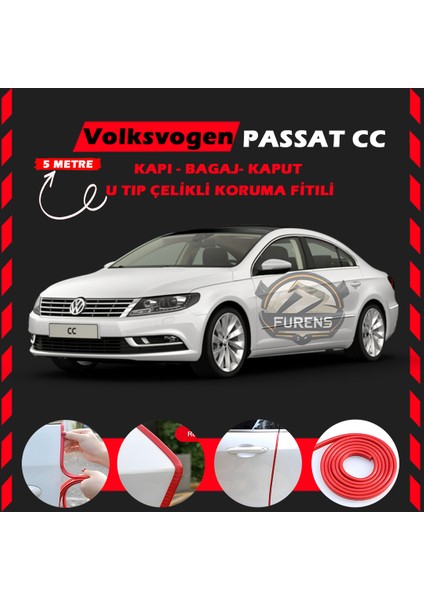 Fruens Volksvogen Passat cc Oto Araç Kapı Koruma Fitili 5metre Parlak Kırmızı Renk