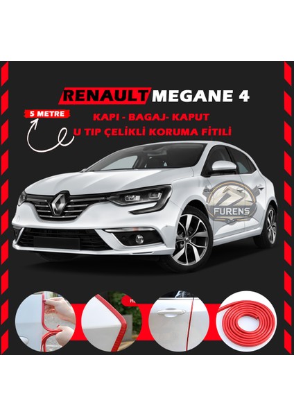 Fruens Renault Megane 4 Oto Araç Kapı Koruma Fitili 5metre Parlak Kırmızı Renk