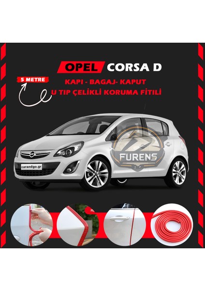 Fruens Opel Corsa D Oto Araç Kapı Koruma Fitili 5metre Parlak Kırmızı Renk