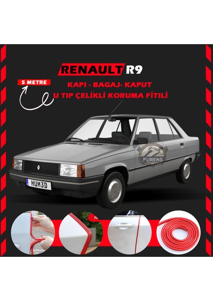 Fruens Renault R9 Oto Araç Kapı Koruma Fitili 5metre Parlak Kırmızı Renk