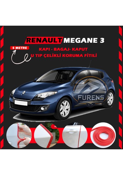 Fruens Renault Megane 3 Oto Araç Kapı Koruma Fitili 5metre Parlak Kırmızı Renk