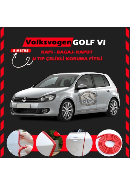 Fruens Volksvogen Golf 6 Oto Araç Kapı Koruma Fitili 5metre Parlak Kırmızı Renk
