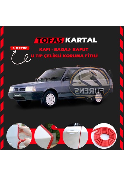 Fruens Tofaş Kartal Oto Araç Kapı Koruma Fitili 5metre Parlak Kırmızı Renk